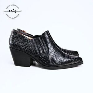 Sam Edelman Walton Black Croc Leather Pointed Toe Western Ankle Booties Women 9